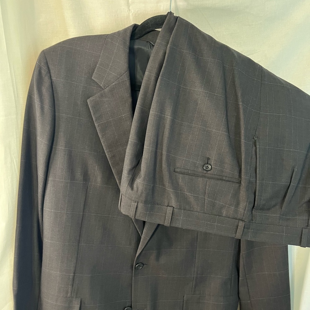 🔥Men’s Hickey Freeman 2 Button, Navy Blue Windowpane  Suit. 44 L 100% Wool